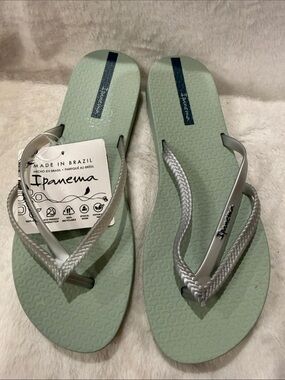 Ipanema Women's Silver Braided-Strap Sandals - Mint Green Footbed